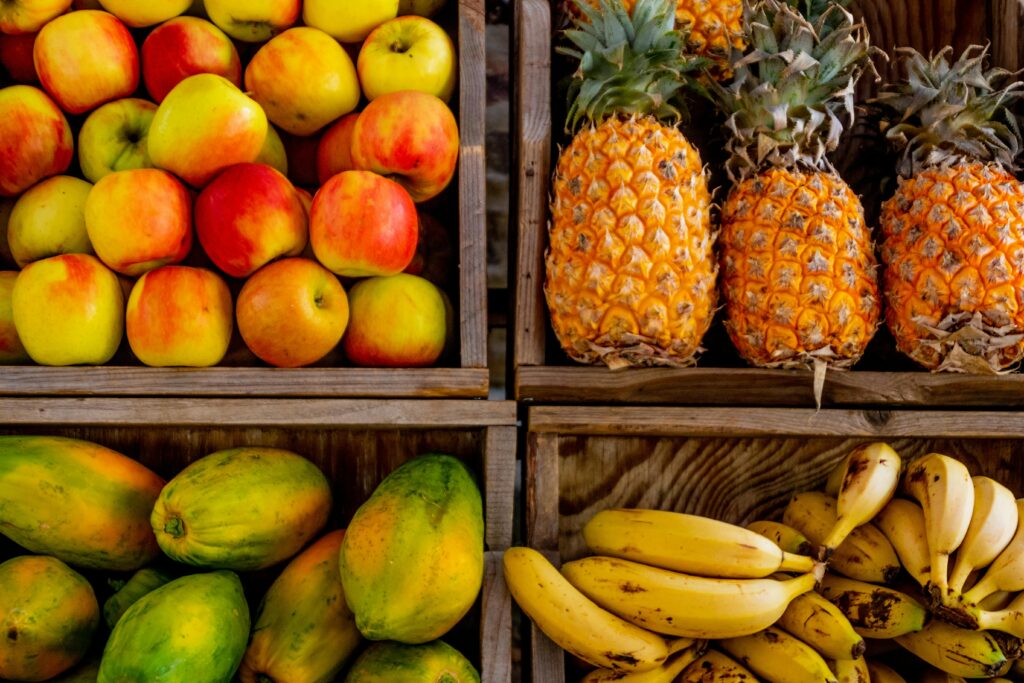 Increasing digestive power with fresh, raw fruits like apples, pineapple, bananas, and papaya.