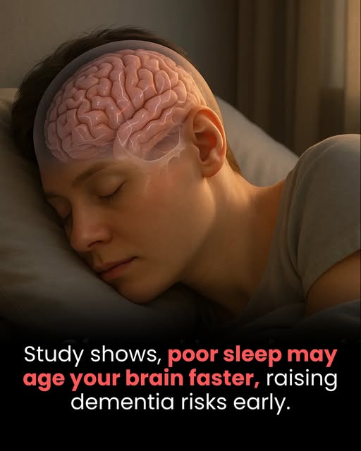 Poor sleep doesn’t just cause fatigue—it can accelerate brain aging. Practicing good sleep hygiene helps restore neural function, enhance mental clarity, and lower the risk of early cognitive decline. A woman peacefully sleeping while her brain is visibly highlighted, symbolizing how good sleep hygiene supports brain health and prevents mental decline associated with aging.